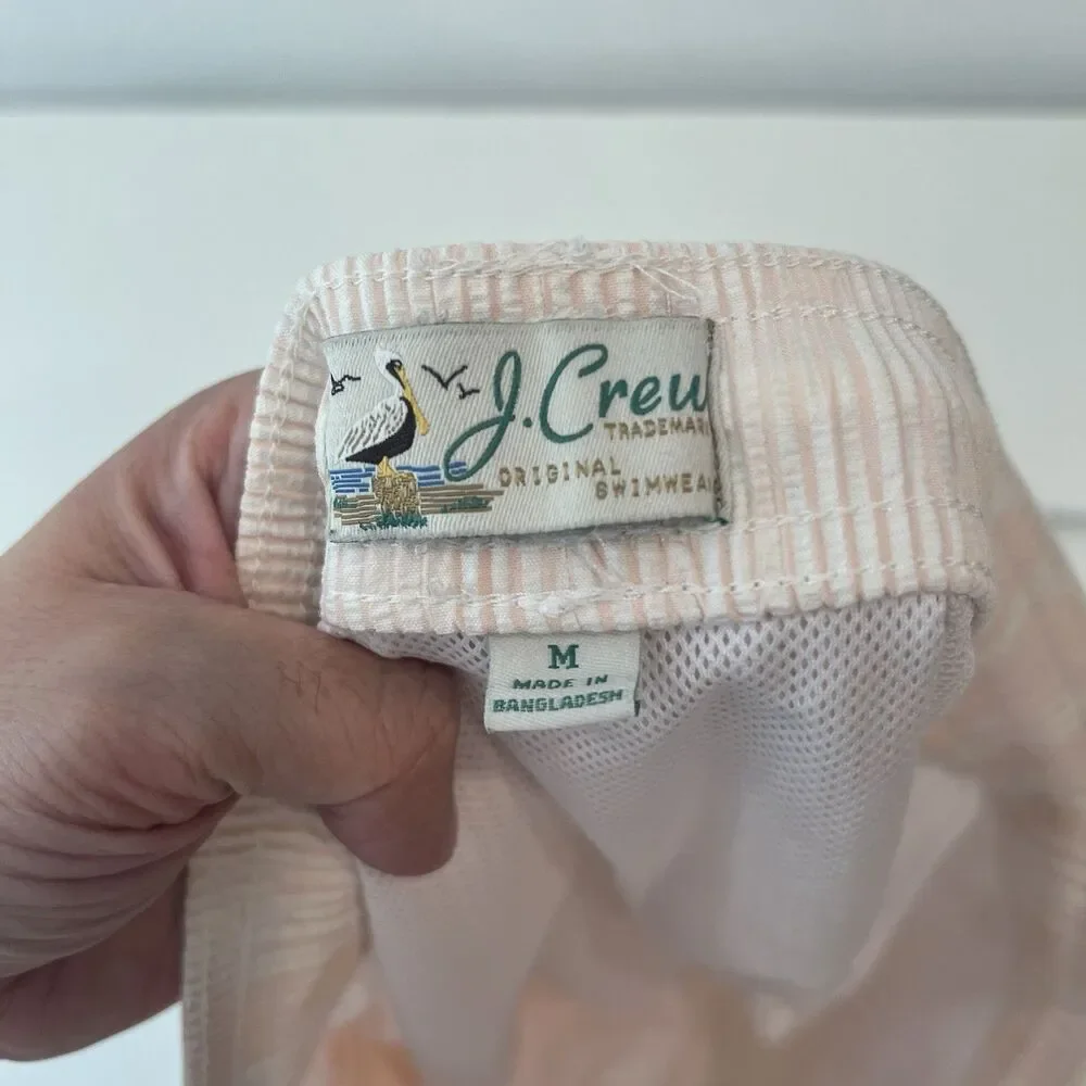 J Crew Seersucker Swim Trunk Mens SZ M Drawstring Summer Shorts Swimwear